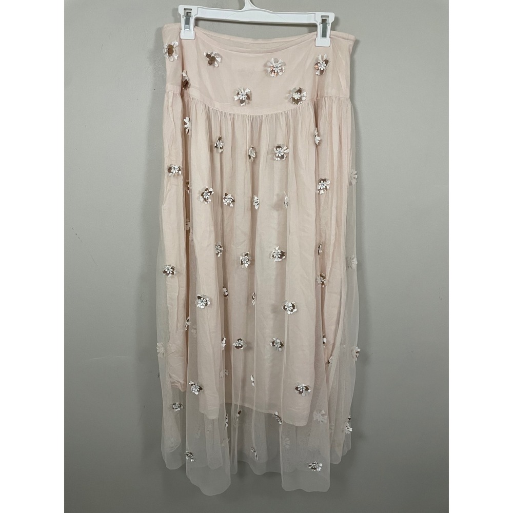 By Anthropologie Billie Textured Tulle Skirt with Flower Appliques Size 4 - Picture 7 of 12